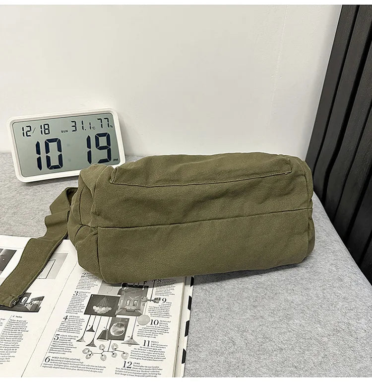 100% Cotton Shoulder Bags Women Large Capacity Canvas Tooling Packages Korea Style Cloth Crossbody Bags Solid Messenger Bags