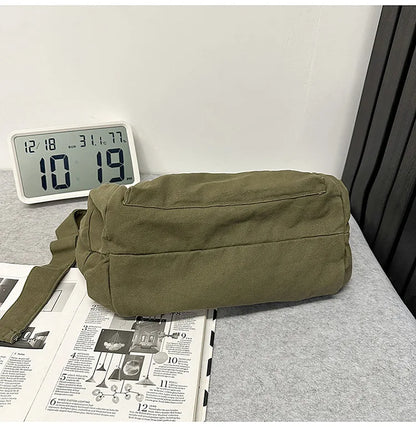 100% Cotton Shoulder Bags Women Large Capacity Canvas Tooling Packages Korea Style Cloth Crossbody Bags Solid Messenger Bags