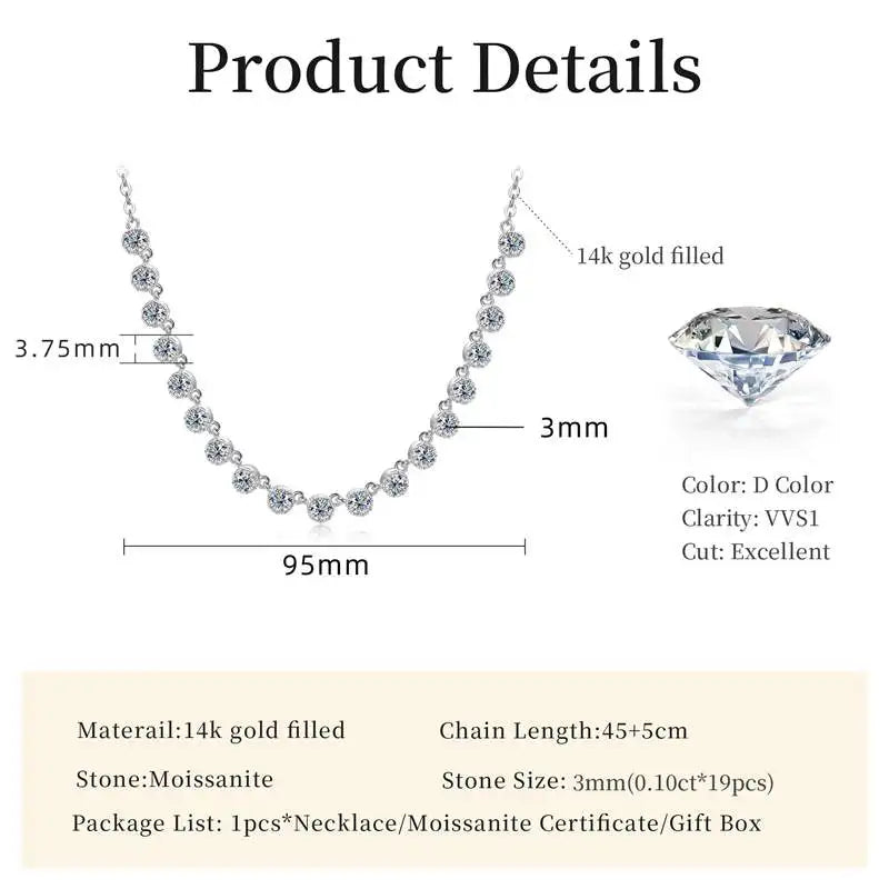 Lnngy Sparkling 3MM Moissanite Bubble-Style Necklace 14K Gold Filled Choker Necklace for Women Wedding Jewelry Accessories