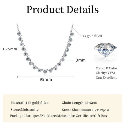 Lnngy Sparkling 3MM Moissanite Bubble-Style Necklace 14K Gold Filled Choker Necklace for Women Wedding Jewelry Accessories