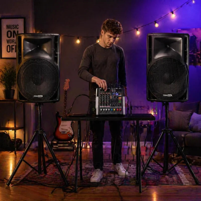 NXG 4-Channel 350W+350W Amplifier Mixer Set, Comes with 2 UHF Wireless Microphones, Perfect for Stage, Karaoke, and DJ Professional Audio Mixing Console. Black Friday/Halloween Promo Bundle