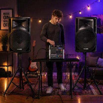 NXG 4-Channel 350W+350W Amplifier Mixer Set, Comes with 2 UHF Wireless Microphones, Perfect for Stage, Karaoke, and DJ Professional Audio Mixing Console. Black Friday/Halloween Promo Bundle