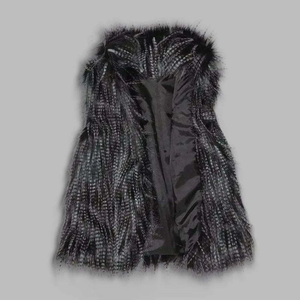 Winter Women's Vest Coat Wool Vest Faux Fur Vest Stand Collar Faux Fur Coat Vest Jacket Outdoor Windproof Coat