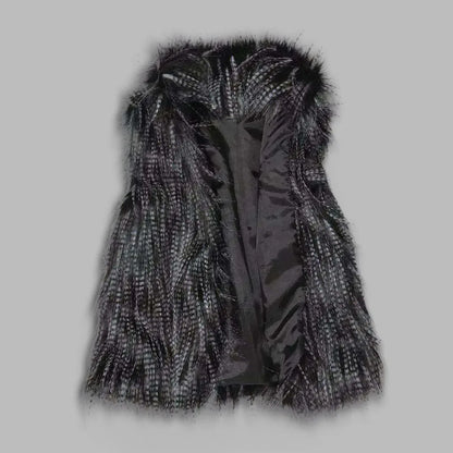 Winter Women's Vest Coat Wool Vest Faux Fur Vest Stand Collar Faux Fur Coat Vest Jacket Outdoor Windproof Coat
