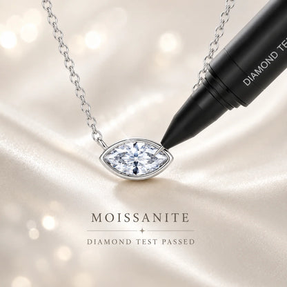 Evil Eye Moissanite Pendant Necklace Marquise Cut 4x8mm Bezel Set S925 Sterling Silver D Color VVS1 GRA Certified Gift for Women