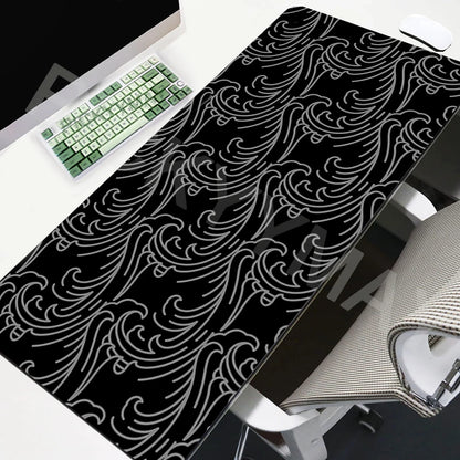 Large Mouse Mat Black And White Mousepad Gaming Mousepads 39.3x19.6in Rubber Keyboard Mats Abstract Desk Pad Office Mouse Pads