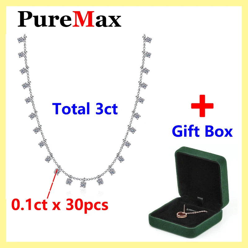 PureMax 3ct/9ct Premium Real Shiny Moissanite Necklace For Women S925 Silver Moissanite Diamond Necklace Party Fine Jewelry