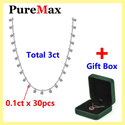 PureMax 3ct/9ct Premium Real Shiny Moissanite Necklace For Women S925 Silver Moissanite Diamond Necklace Party Fine Jewelry