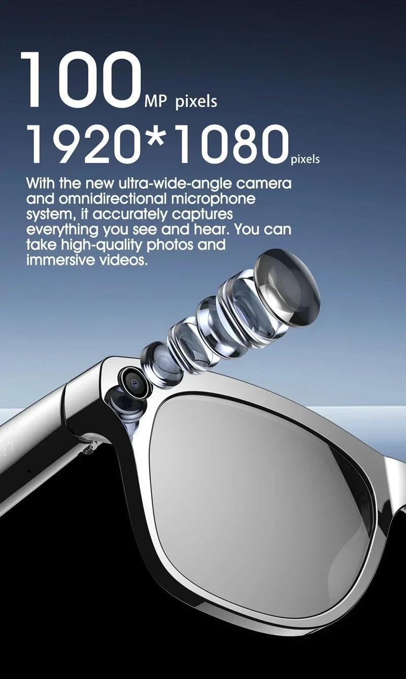 8K AI Smart Glasses With 100MP Camera Chat GPT Touch Sport Sunglasses Bluetooth Call Video Music Player ForMen Women