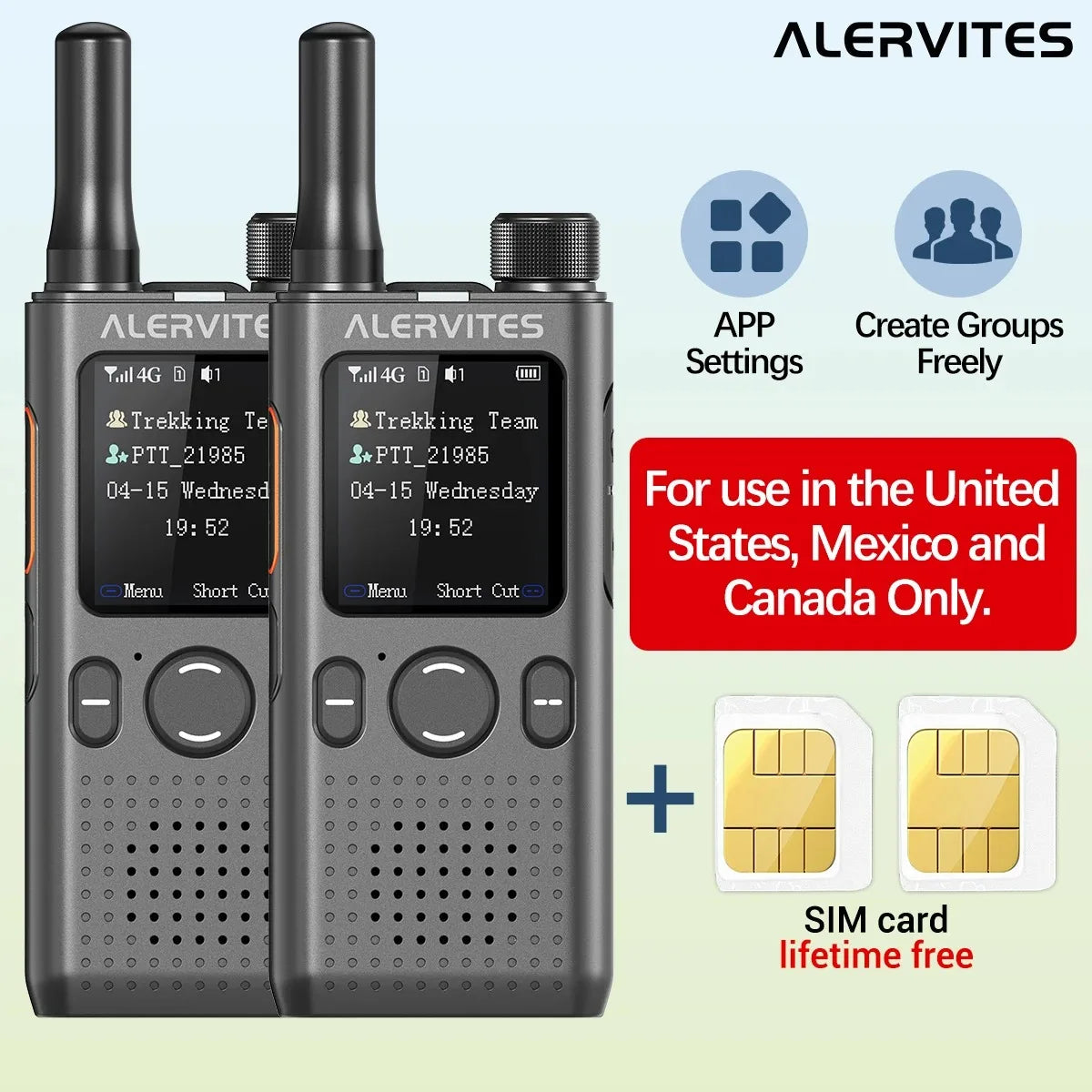 ALERVITES 2PCS AT1 POC Public Network Walkie Talkie Unlimited Global Communication Range Ultra-thin Portable Two Way Radio