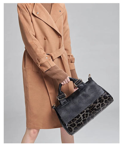 Aidrani Genuine leather handbag 2025 women's fashion bag premium leopard print luxury brand top cowhide bag