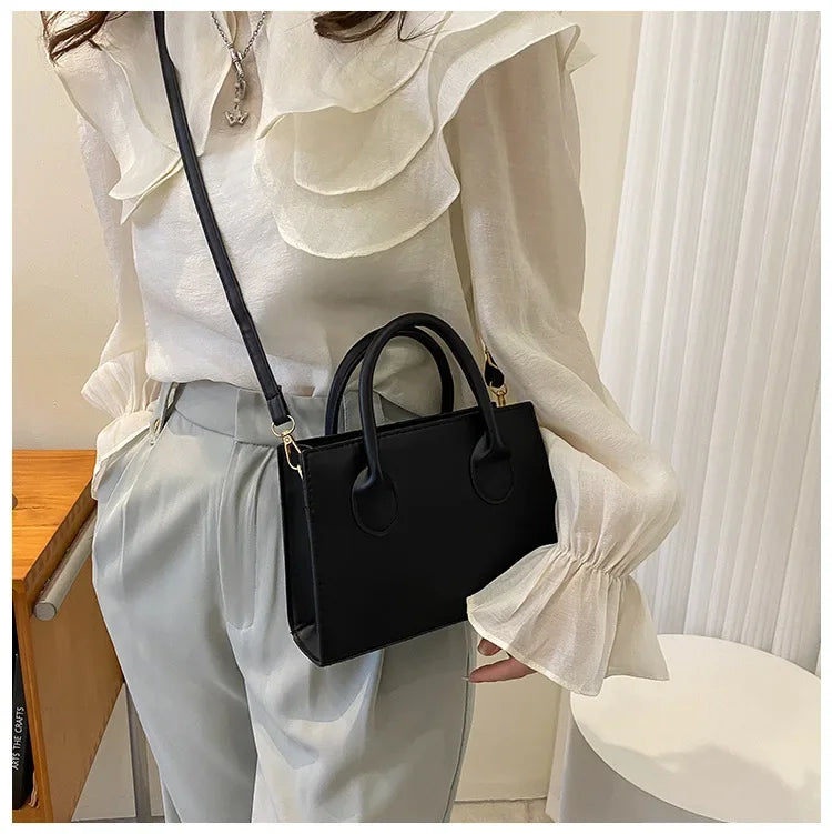 Minimalist Black Small Square Bag All-Match Top Handle Purse Classic Shoulder Bag for Work Women Handbags Crossbody Bags Purse