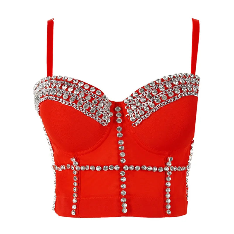 Quality Pearl Tank Tops Rhinestone Women Crop Top Club Clothes Streetwear Y2K Corset Woman Shaper Camis Fashion Feamale Clothing