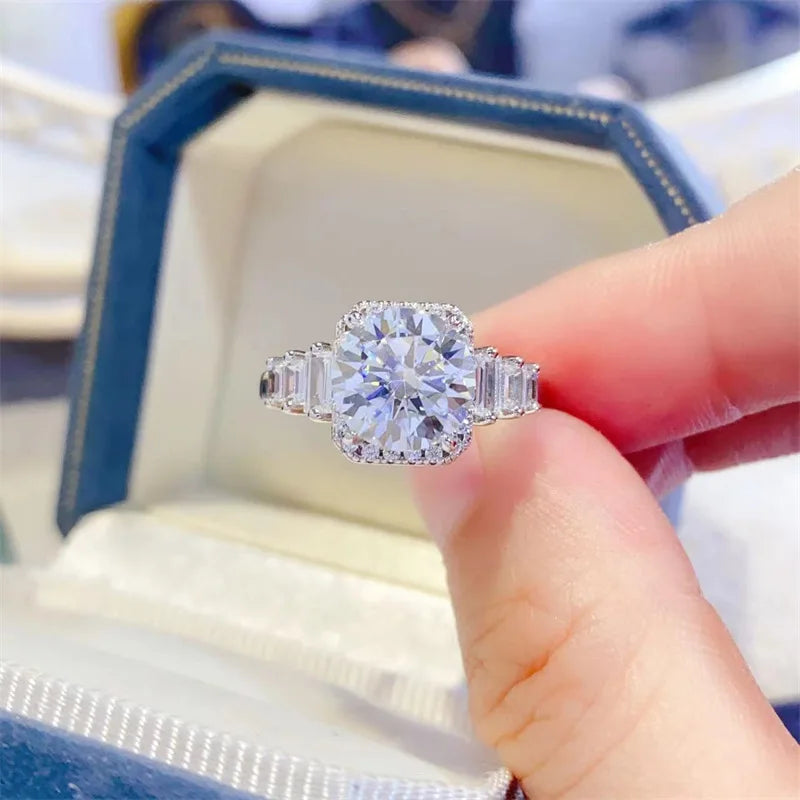 100% original certified PT950 white gold ring 3 carat D color moissanite ring AU750 white gold  with certificate with black card