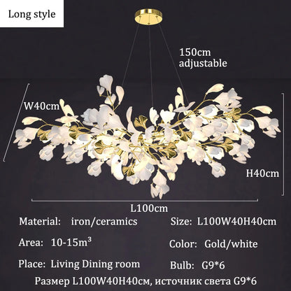 Modern Ceramics Chandeliers Home Ginkgo Biloba Decoration Villa Living Room Lighting Pendant Lamps Indoor Hanging Lights Fixture
