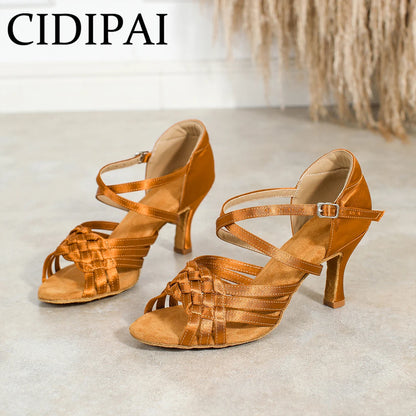 CIDIPAI Women Latin Dance Shoes High Heels Tango Party Dance Shoes For Girls Ladies Satin Salsa Sandals Dancing Ballroom Shoes