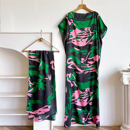 New African Fashion Short Sleeve Colored Pattern Dubai Women Summer Real Silk Soft Printing Loose Tradition Muslim Scraf
