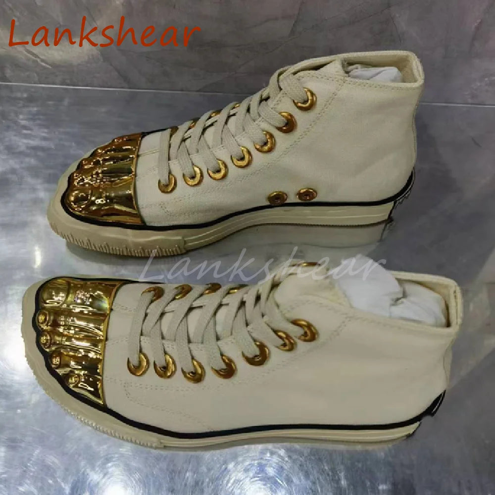 Golden Five Fingers Catwalk Ladies Shoes 2024 Summer New Sexy Street Thick Sole Sports Casual Pumps Model Party Lace Up Sneakers