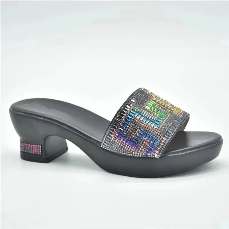 New African Wedding Shoes Decorated with Rhinestone Luxery Shoes Women Open Toe Shoes Slip on Italian Ladies Shoes and Sandals