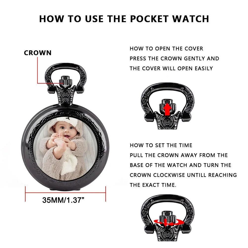 Custom Picture Unique Creative Quartz Pocket Watches Necklace Accessory Chain Clock Kids Souvenir Best Gifts For Women Men