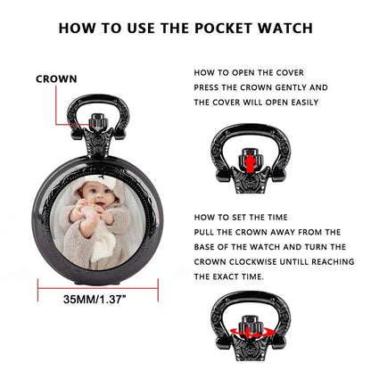Custom Picture Unique Creative Quartz Pocket Watches Necklace Accessory Chain Clock Kids Souvenir Best Gifts For Women Men