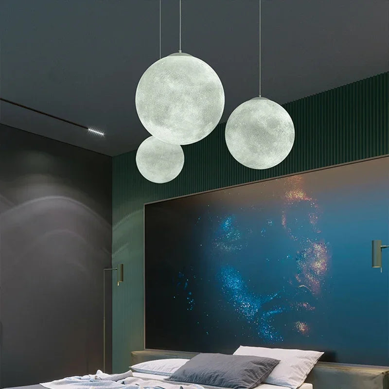 Nordic Moon Led Pendant Lights for Living Room Dining Bedroom Home Decorations Chandelier Cafe Restaurant Hanging Lamp Luminaire