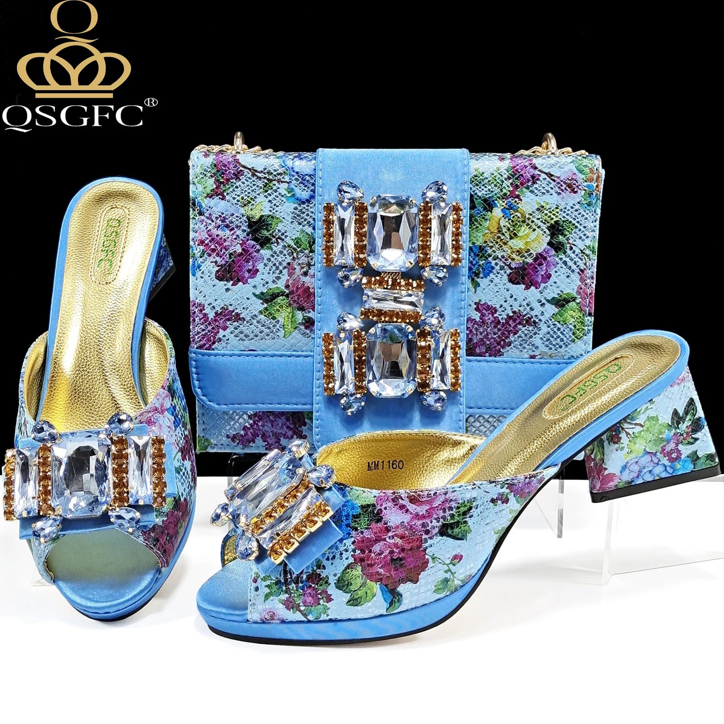 QSGFC Italian Sandals and Bags Matching Set 2026 Women Heel Party for Rose Gold Colour Wedding Bigger Size Thick Heel Shoes