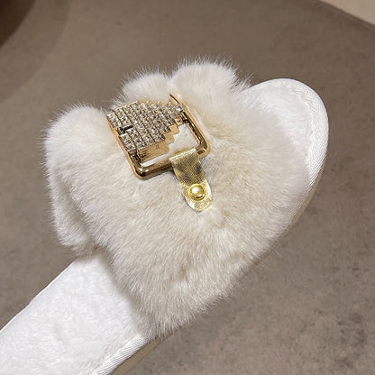 Love Chain Fluffy Women's Slippers Home Fashion Luxury Designer Shoes Woman Autumn Winter Faux Fuzzy Fur Slides Indoor Elegant