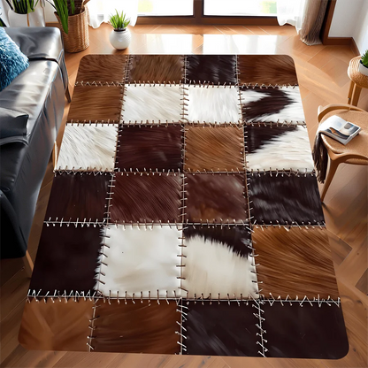 Checkered Cow Leather Pattern Doormat, High-Quality Flannel Non-Slip Machine Washable Rug for Multi-Room Multi-Holiday Decor