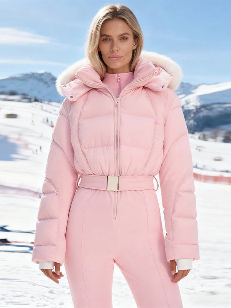 Fashion Women's Skiwear Jumpsuit Waterproof Design Long Sleeve Slim Female Jumpsuits 2026 Winter Outdoor Thicken Lady Suits
