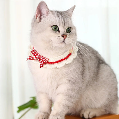 Cute Bow-knot Hand-knitted Saliva Towel Kitten Cat Puppy Adjustable Collar Pet Decorative Dog Cat Collar Pet dog Accessories