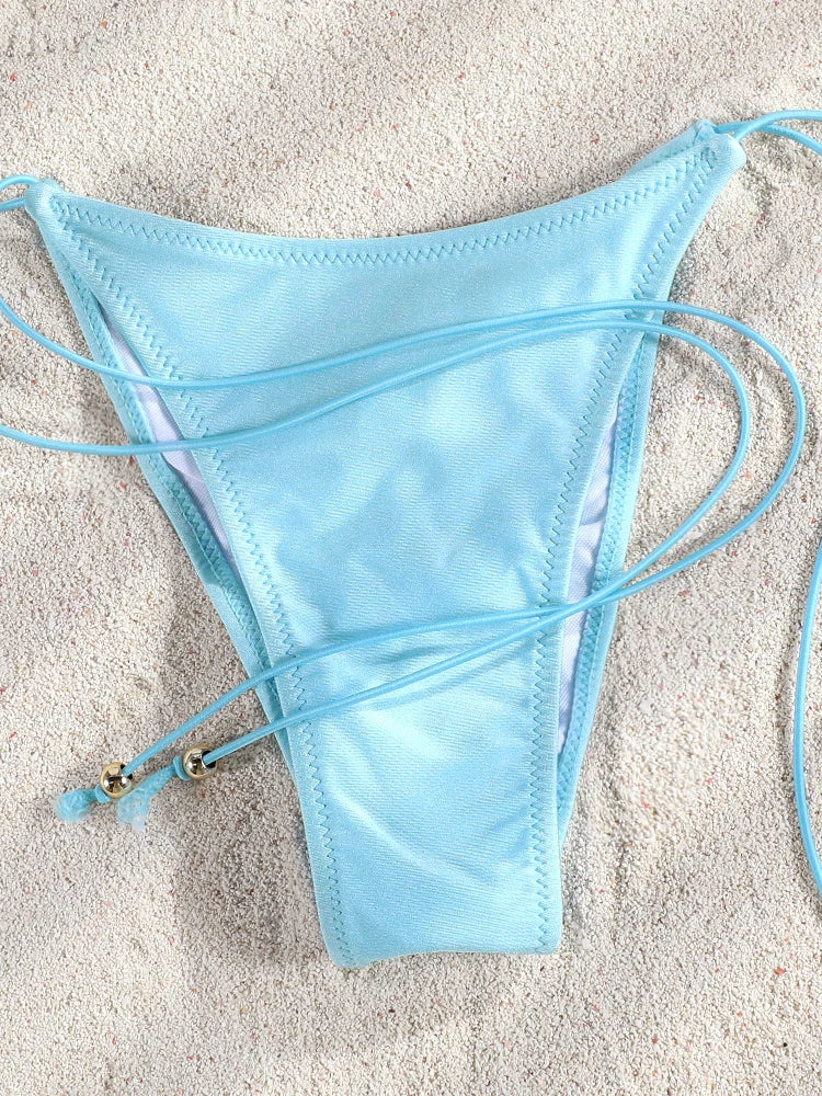 Triangle Swimsuit 2026 Light Blue Bikini String Bikinis Bandage Swimwear Halter Swimsuits Sexy Bathing Suit Two-Piece Beachwear