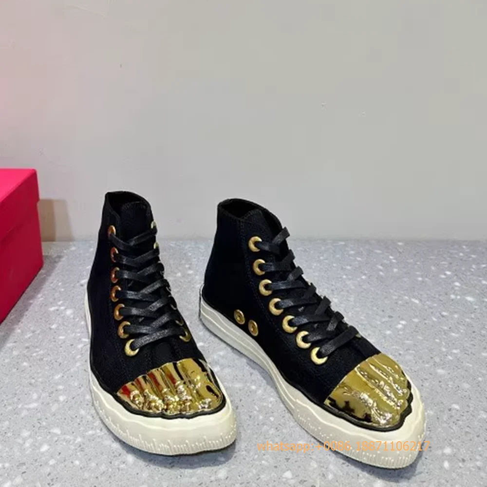 Golden Five Fingers Catwalk Ladies Shoes 2024 Summer New Sexy Street Thick Sole Sports Casual Pumps Model Party Lace Up Sneakers