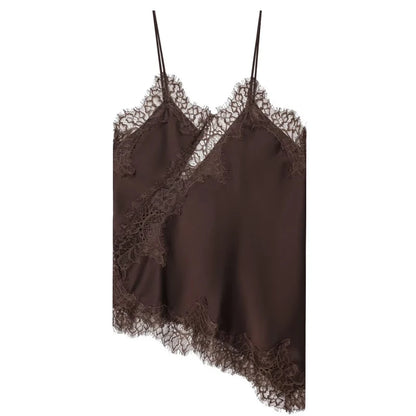 HXAO 2025 Woman Asymmetrical Slip Top Women Sexy Black Yellow Blue Top Lace Tanks & Camis Chic Y2K Sleeveless Backless Camisole