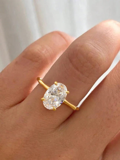 925 Sterling Silver Zircon Golden Oval Round Fashionable Ring For Women Engagement Wedding Luxury High Quality Fine Jewelry