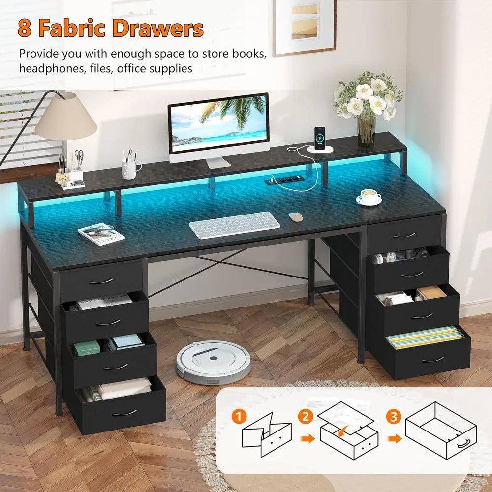 60 inch Computer Desk with 8 Drawers and Monitor Stand for Home Office Bedroom