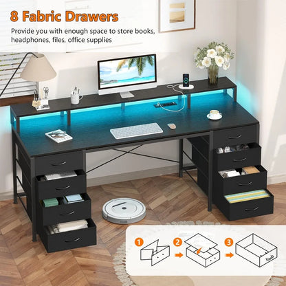 60 inch Computer Desk with 8 Drawers and Monitor Stand for Home Office Bedroom