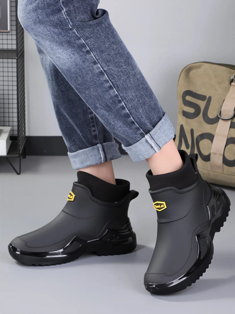 Men Women Winter Waterproof Rain Boots Fleece Warm Snow Sock Cuff Anti Slip Ankle Boots Outdoor Work Garden Shoes Size 36-46
