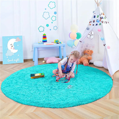 Round Fluffy Soft Area Rugs for Kids Room Princess Castle Plush Shaggy Carpet Cute Circle Nursery Rug Home Decor Circular Carpet
