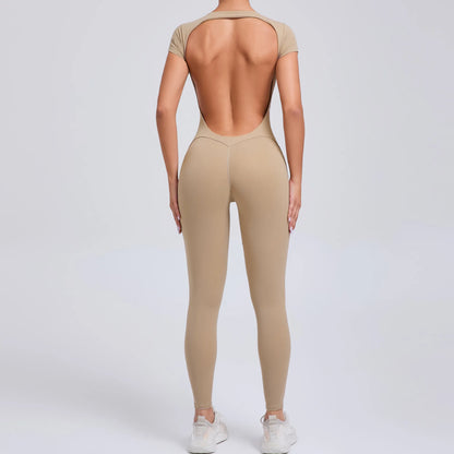 2025 Yoga Jumpsuit Fitness Sports Overalls Gym Clothing Set Wear Pilates Workout Clothes Women Short Sleeves Outfit Activewear