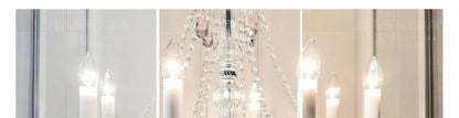 French Romantic Crysatl Candle Chandelier Luxury Glass Pink E14 Pendant Lights Living Room Art Decor Led Lamparas Bedroom Lamp