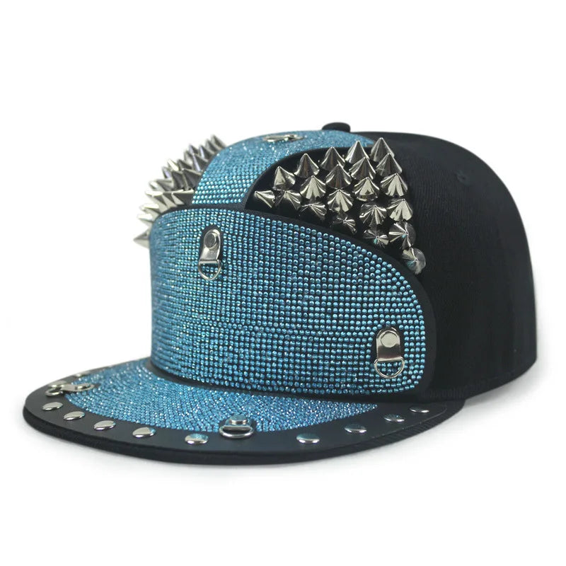 Men Women Cool Metal Rivet Armor Diamond Inlay SunShade Baseball Cap Sport Sunscreen Hip Hop Punk Street Dance Flat Hat A63