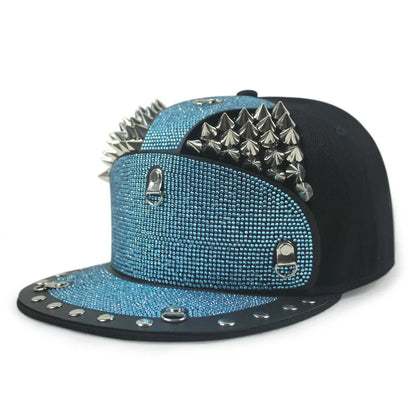 Men Women Cool Metal Rivet Armor Diamond Inlay SunShade Baseball Cap Sport Sunscreen Hip Hop Punk Street Dance Flat Hat A63