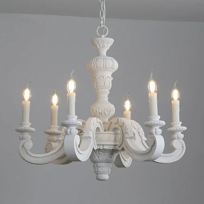 Antique White Wood Chandeliers Mid Century Chandelier Vintage French Hanging Chandeliers Classic 5/6/8 Lights Dining Living Room