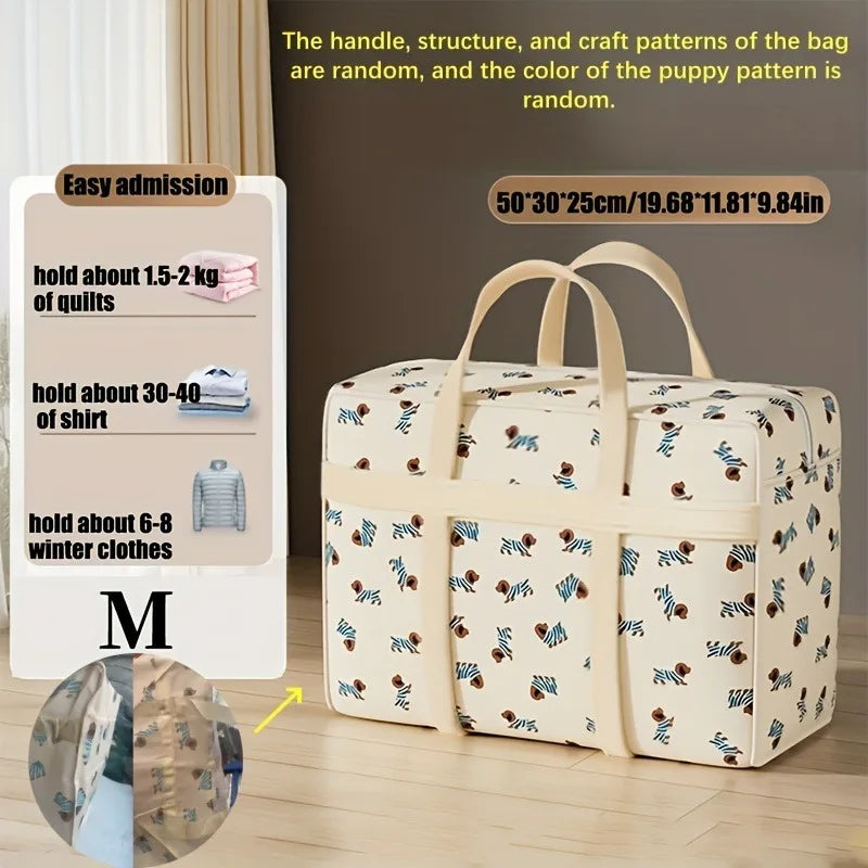 1pc Foldable Luggage Organizer Bag with Cute Puppy Pattern,Large Capacity Space-Saving Travel Storage Bag,Durable Polyester bag