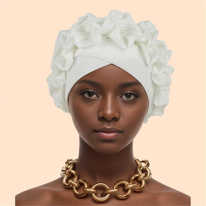 Ruffled Turban Cap Women's Head Wraps Soft Comfortable Headscarf Bonnet Lady Soild Color Headgear