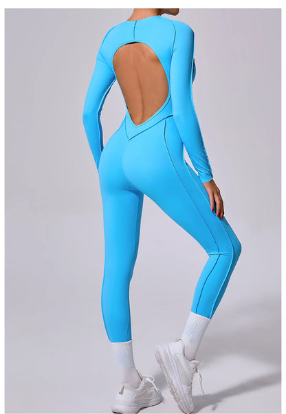 Women's Sports Jumpsuit Kit Yoga Fitness Bodysuit Hip-lifting Open Back Tight High Elasticity Outdoors Gym Workout Sexy Clothes