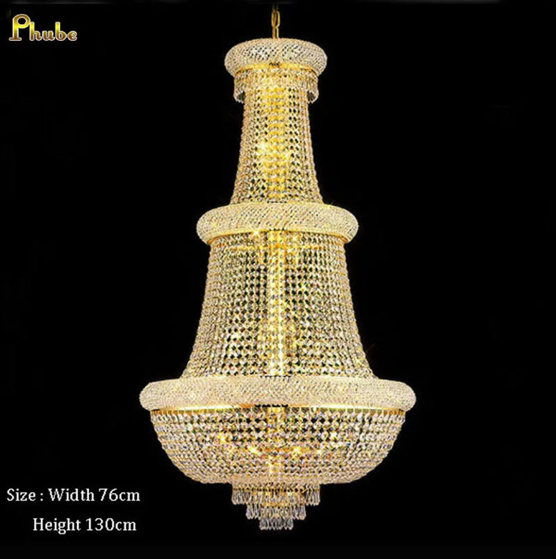 Phube Large Empire Gold Crystal Chandelier Light For Staircase Hanging Lamp For Foyer Lobby Modern Hanging Light Ceiling lights