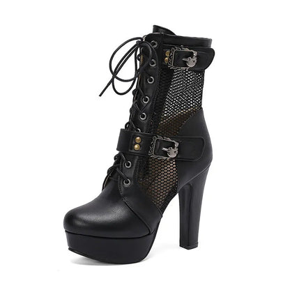 2025 New Lace-up Mesh Summer Boots Women Sexy High Heels Platform Sandals Large Size Women's Custom Boots Female Shoes