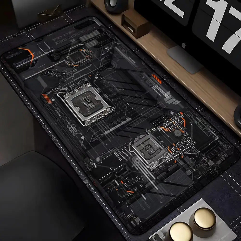 Large XXL Gaming Mouse Pad Desk Mat Keyboard Pad Black Circuit Board CPU Tech Cyberpunk Print Non Slip Rubber Base Stitched Edge